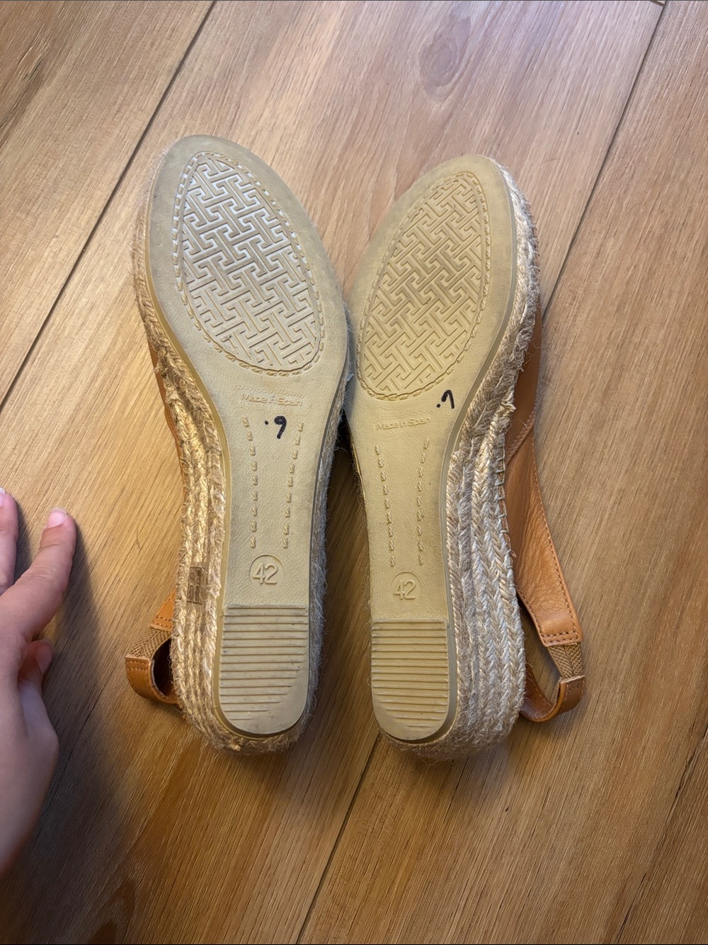MADE IN SPAIN - Leather Slingback Espadrille Peep-Toe Flats — Tan - Picture 7 of 9